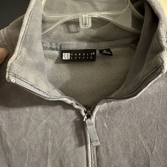 Carole Little Gray Velour Velvet Zip Up Jacket Sequin Rose Floral Wimsigoth M - Picture 6 of 7